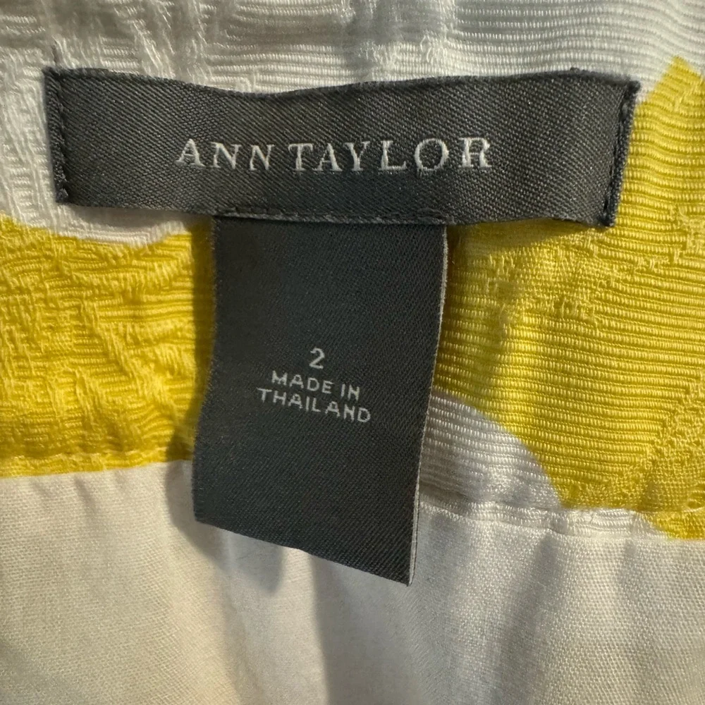 Ann Taylor Detailed Yellow & White Mini Skirt in Size 2